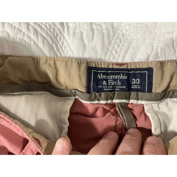Abercrombie & Fitch Chino Shorts Mens Size 30 Salmon Distressed Drawstring - Picture 3 of 6